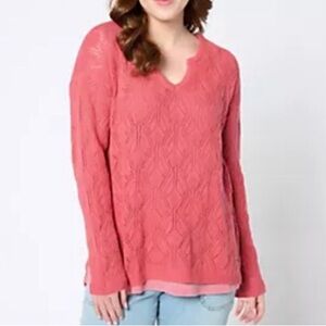 Peace Love World Boheme Open-Stitch Novelty Sweater L Dark Rose A647808